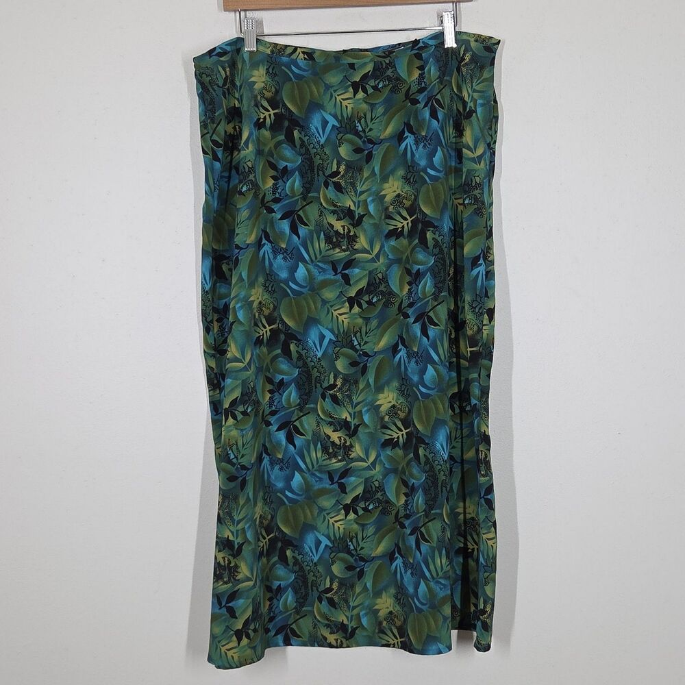 Vtg 90s Y2K Dark Tropical Floral Maxi Skirt XL Beach Coastal Cruise Resort Boho